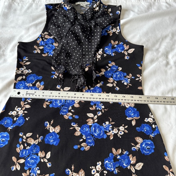WHBM Sleeveless Black Floral‎ Mini Dress Ruffle Collar Size Medium Whimsigoth - Picture 11 of 13